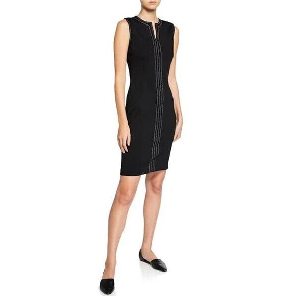 ST JOHN KNIT WOOL SZ 10/12 BLACK CAVIAR‎ DRESS Sleeveless with Contrast Stitch - Picture 1 of 11